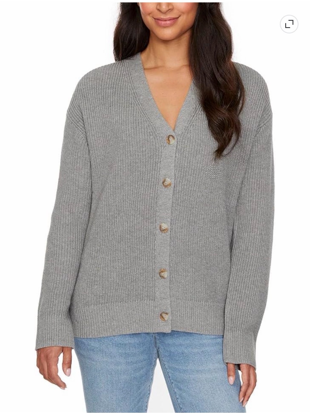 Hudson Cotton Button-Down Cardigan Sweater Grey Large